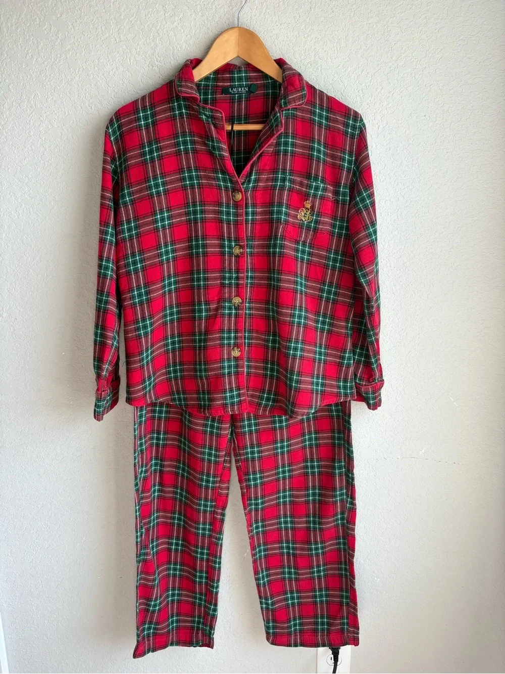 Ralph Lauren Tartan Plaid Flannel Pajama Set Red Green Holiday M